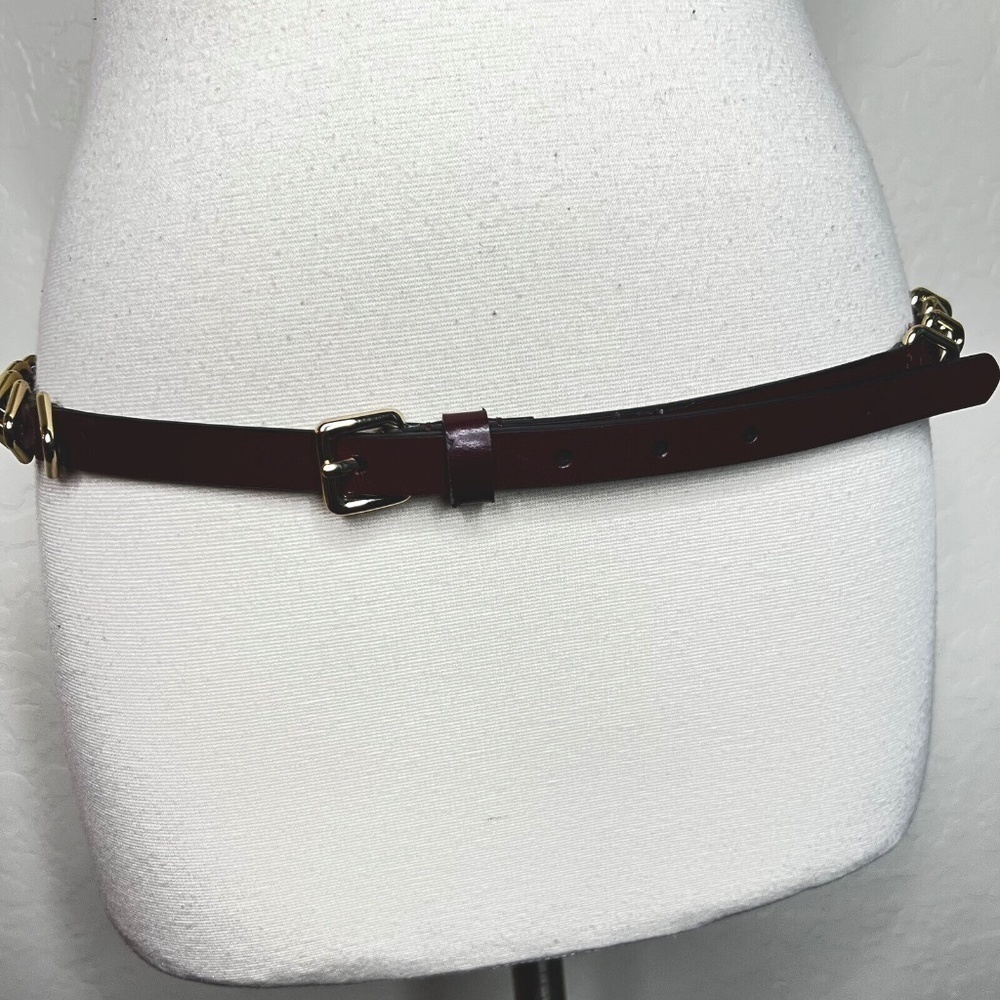 Rebecca Minkoff Metal Triangle Leather Belt Red Maroon Tawny Port M